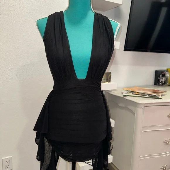 fashion nova black ruffle dress Fashion Nova Tule Ruffle Dress with Velvet Rhinestone Bodice (Medium) – The  Thrifty Hippy